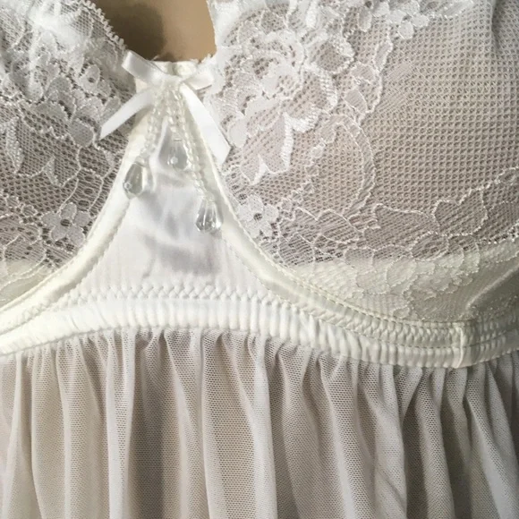 NEW WOMEN'S NIGHTY LINGERIE SIZE 32G 4D BOW DANGLE ACCENT FRILLY IVORY WHITE - Picture 4 of 8